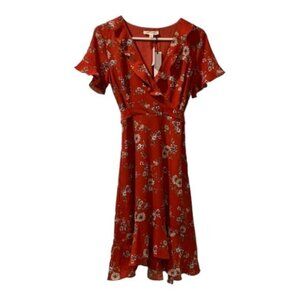Women's First Monday Red Floral A-Line Boho Anthro Dress Size XS NWT #4182